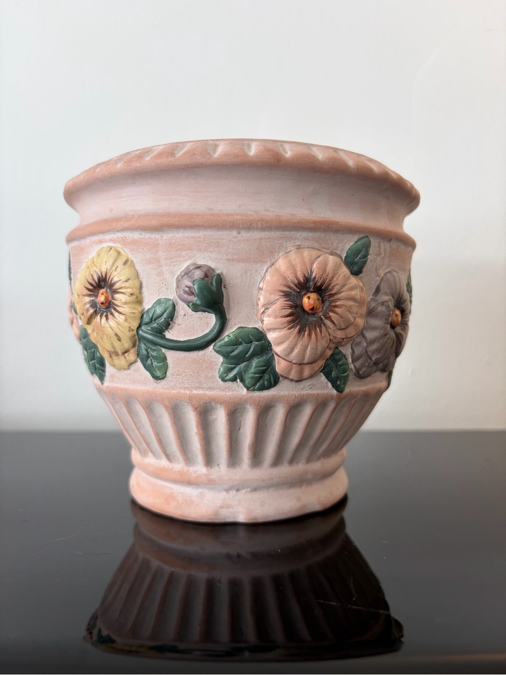 Vintage Pink Terracotta Floral Planter